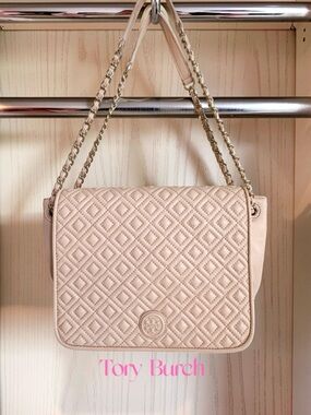 Tory Burch NWOT GENUINE lamb skin Leather Crossbody Blush Pink&Gold Hardware